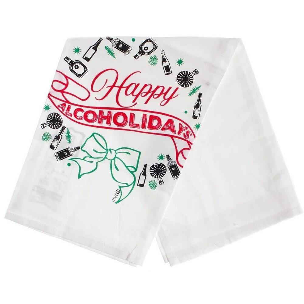 Twisted Wares -- Happy Alcoholidays -- Funny Holiday Christmas Dish Towel NEW